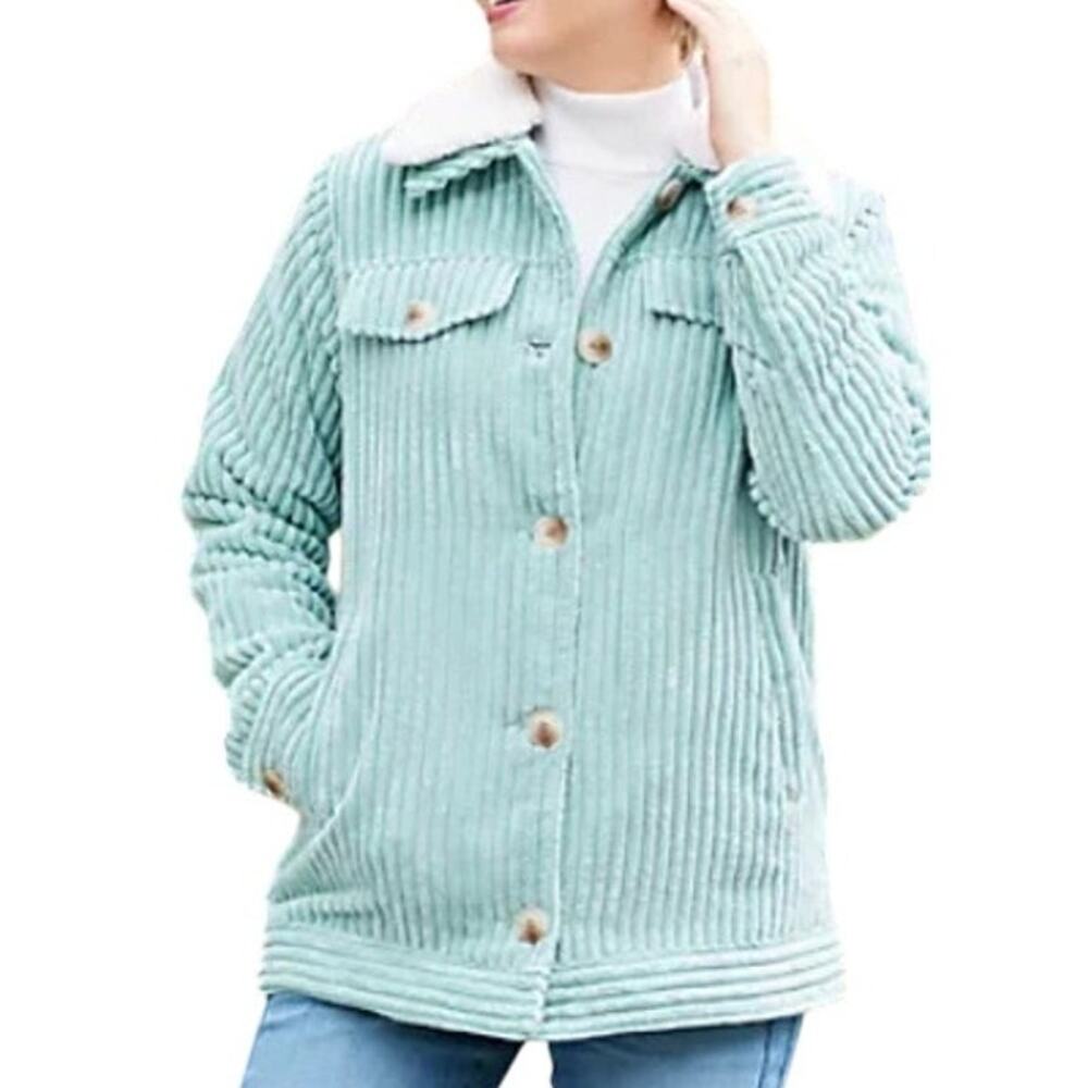 Koolaburra by UGG Women's Mint Green Corduroy Shacket Removable Fur Collar 1X